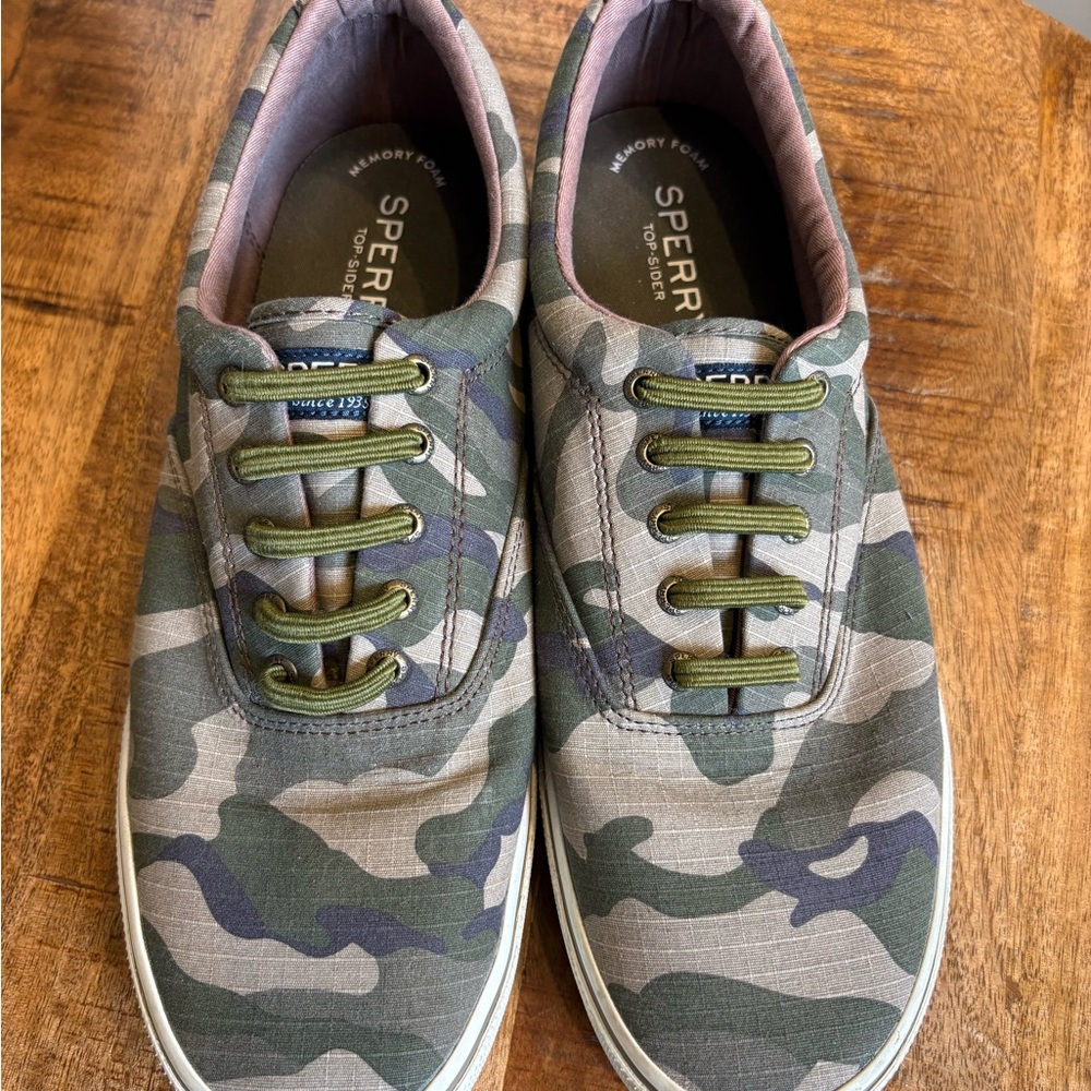 Sperry Men's Camouflage Canvas Lace-Free Boat Shoes - Green